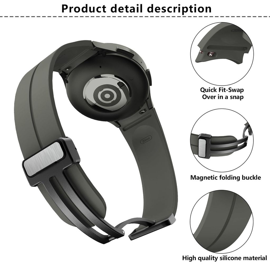 Samsung Galaxy Watch 7/6/5 -kellonranneke silikonimagneettisoljella – valkoinen