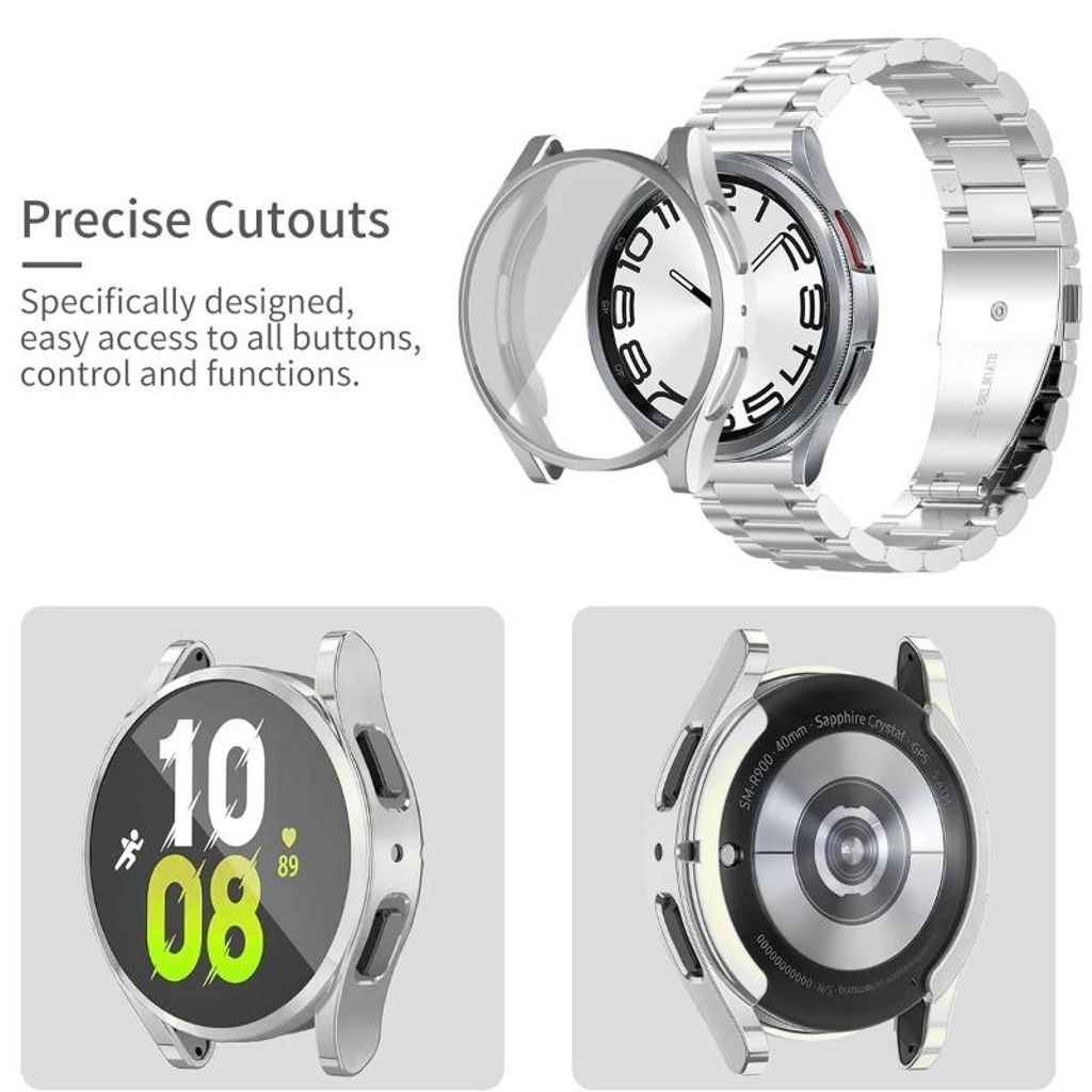 Samsung Galaxy Watch7 44 mm kellonranneke ruostumattomasta teräksestä + näytönsuoja – musta