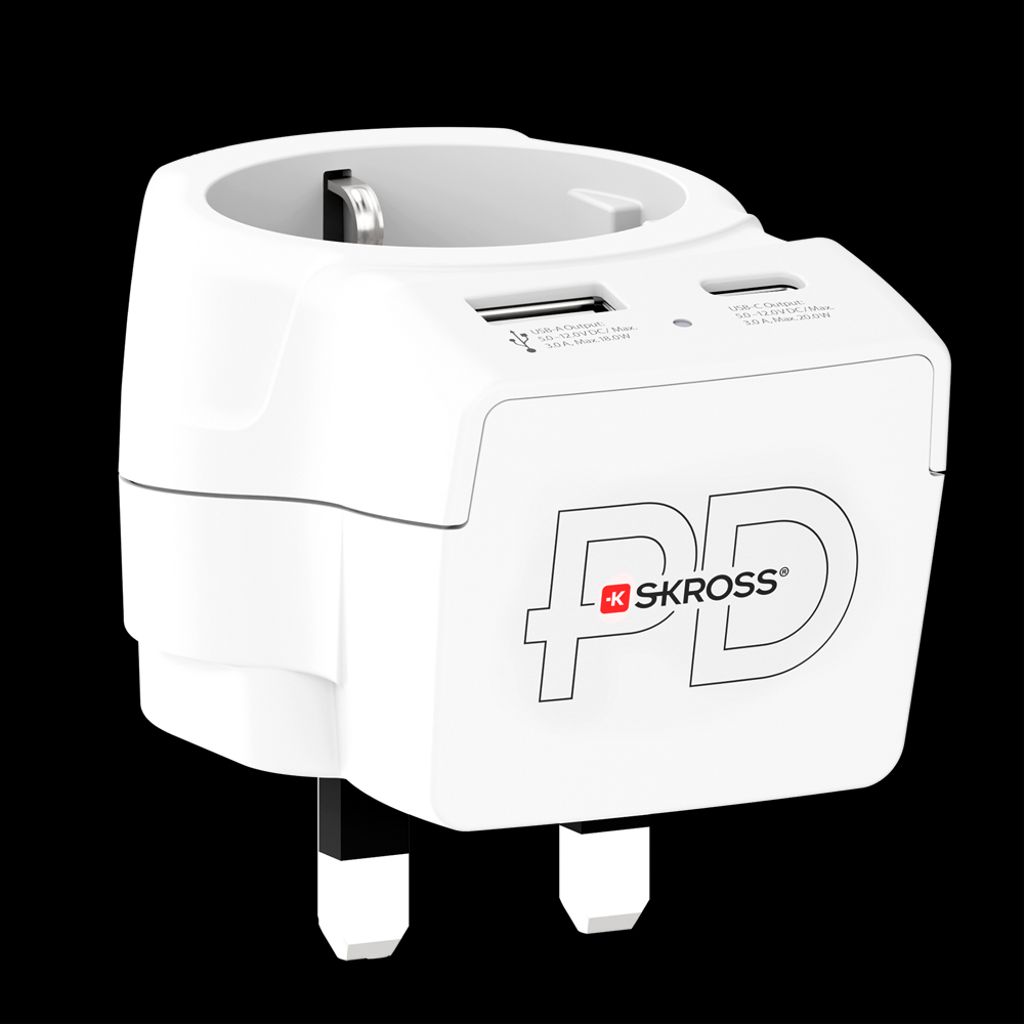 SKROSS Reiseadapter Europa til Storbritannia med USB-A/USB-C 20W PD
