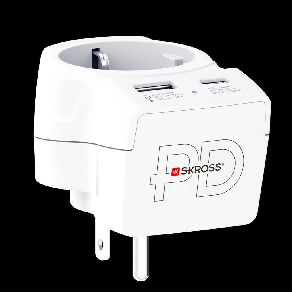 SKROSS Reiseadapter Europa til USA med USB-A/USB-C 20W PD