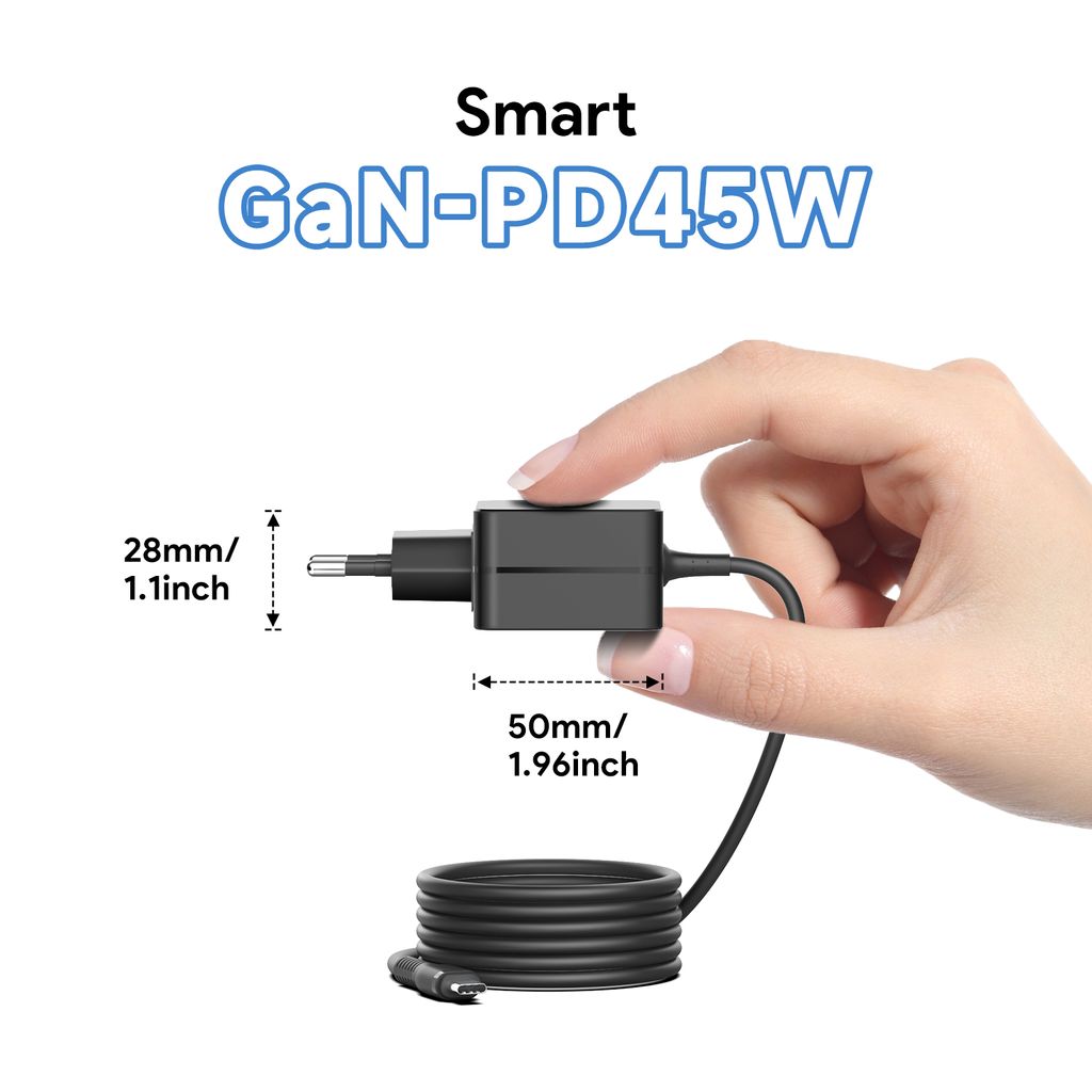 NEXTBATT bærbar PC-lader 45W universal AC-adapter USB-C – svart