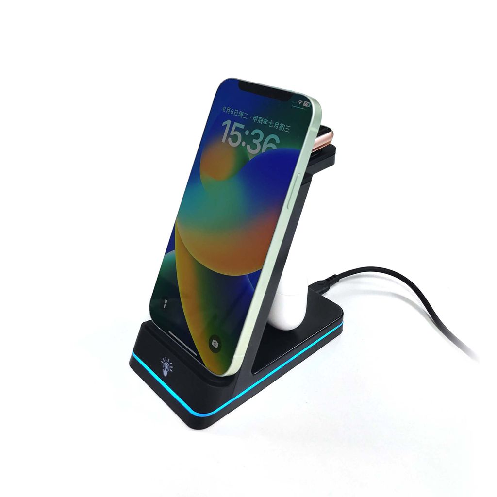 SiGN 3-i-1 trådlös laddare 15W för smartphone/smartwatch/AirPods