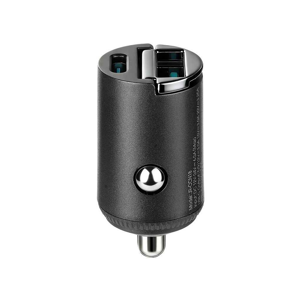 Joyroom JR-CCN18 USB-A/USB-C mini billaddare med dragring – svart