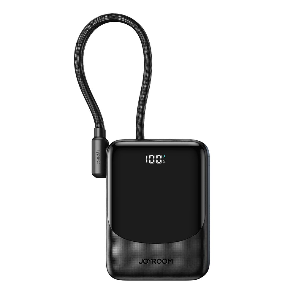 Joyroom JR-PC1 22.5W mini powerbank 10000mAh med USB-C/Lightning-kablar – Svart