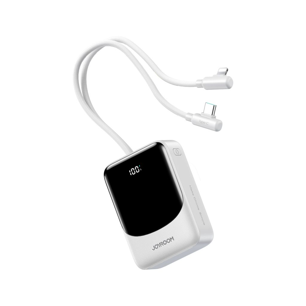 Joyroom JR-PC1 22.5W mini powerbank 10000mAh med USB-C/Lightning-kablar – vit