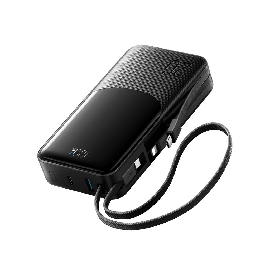 Joyroom JR-PC2 Powerbank 20000mAh met ingebouwde USB-C/Lightning-kabels – Zwart