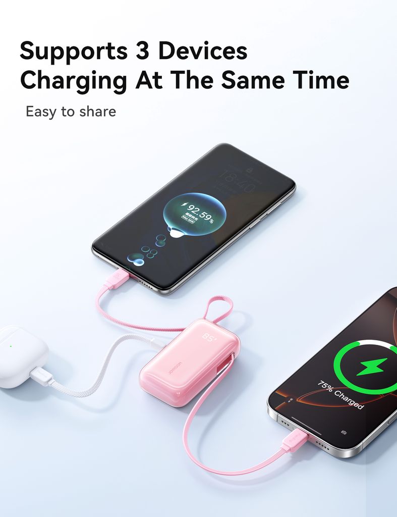 Joyroom JR-PR2L 35W Mini Powerbank 10000mAh med USB-C/Lightning-kablar - Orange