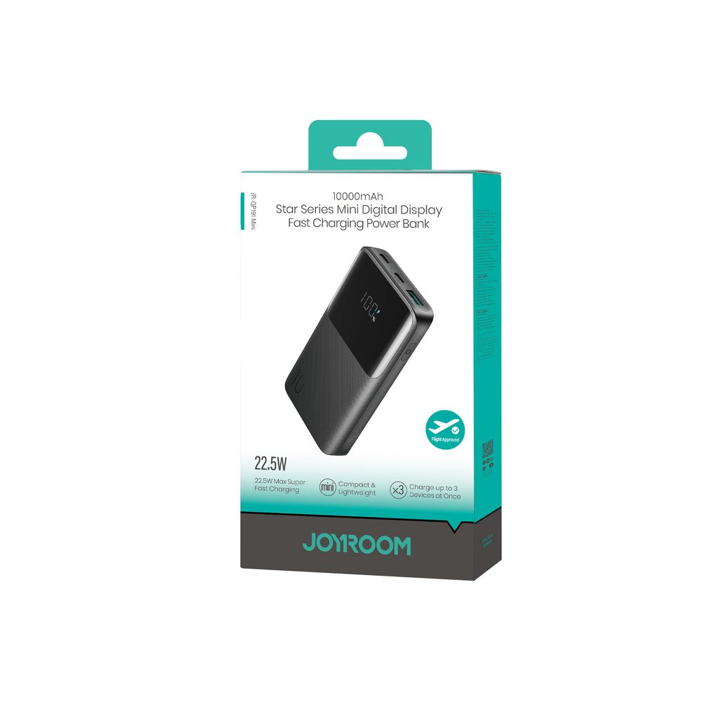 JOYROOM JR-QP191 Mini Powerbank 10 000 mAh med 22,5 W hurtiglading - Svart