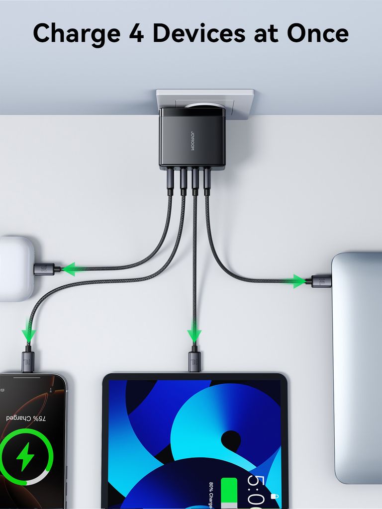 Joyroom 100W GaN Moniporttipikalaturi USB-C-kaapelilla 240W, 2m – Musta