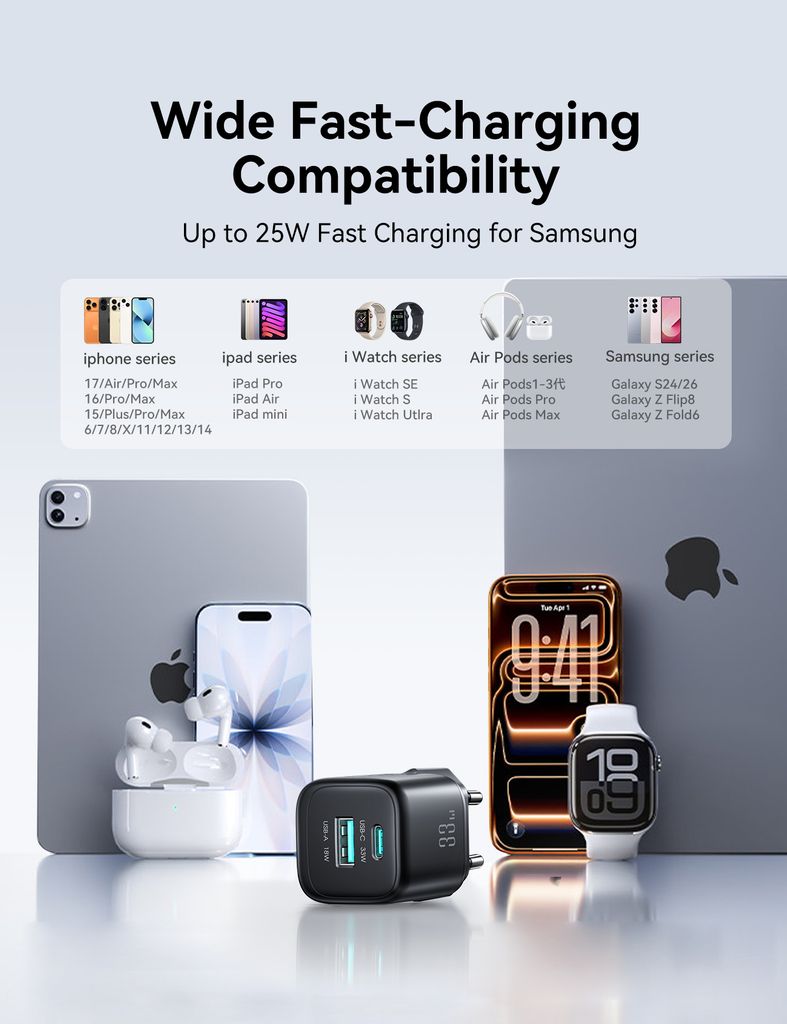 Joyroom JR-TG7 dobbelportslader 33W + A9 USB-C til Lightning-kabel 1m – svart