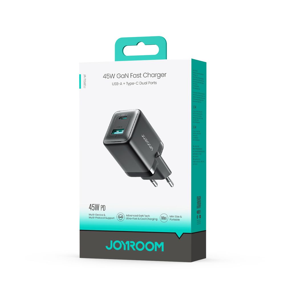 Joyroom JR-TG8 45W USB-A/USB-C wandlader GaN – Zwart