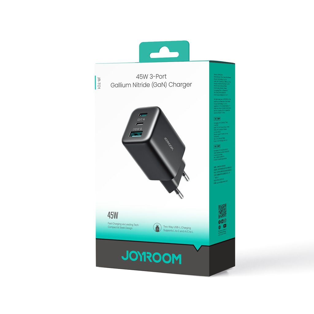 Joyroom JR-TO1 45W GaN Laddare 2x USB-C/1x USB-A – Svart