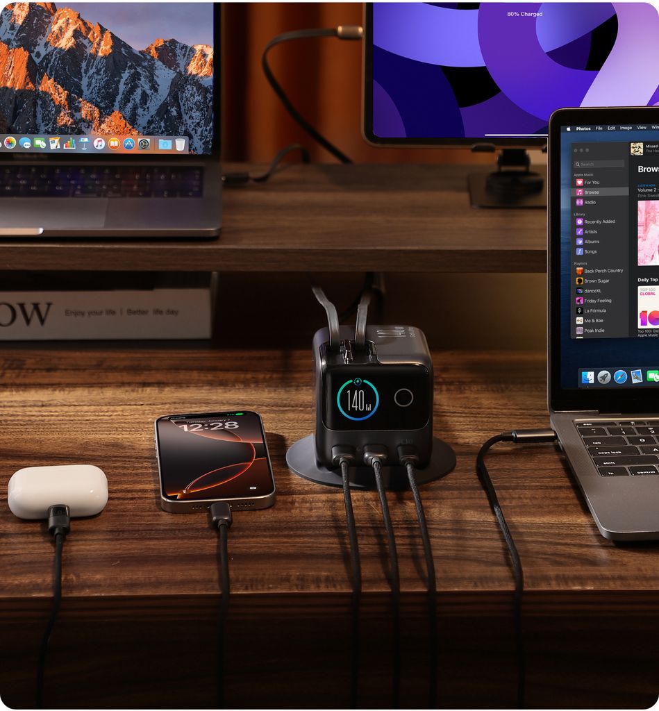 JOYROOM PODIX JR-TRD01 140W 5-in-1 GaN-latausasema - Harmaa