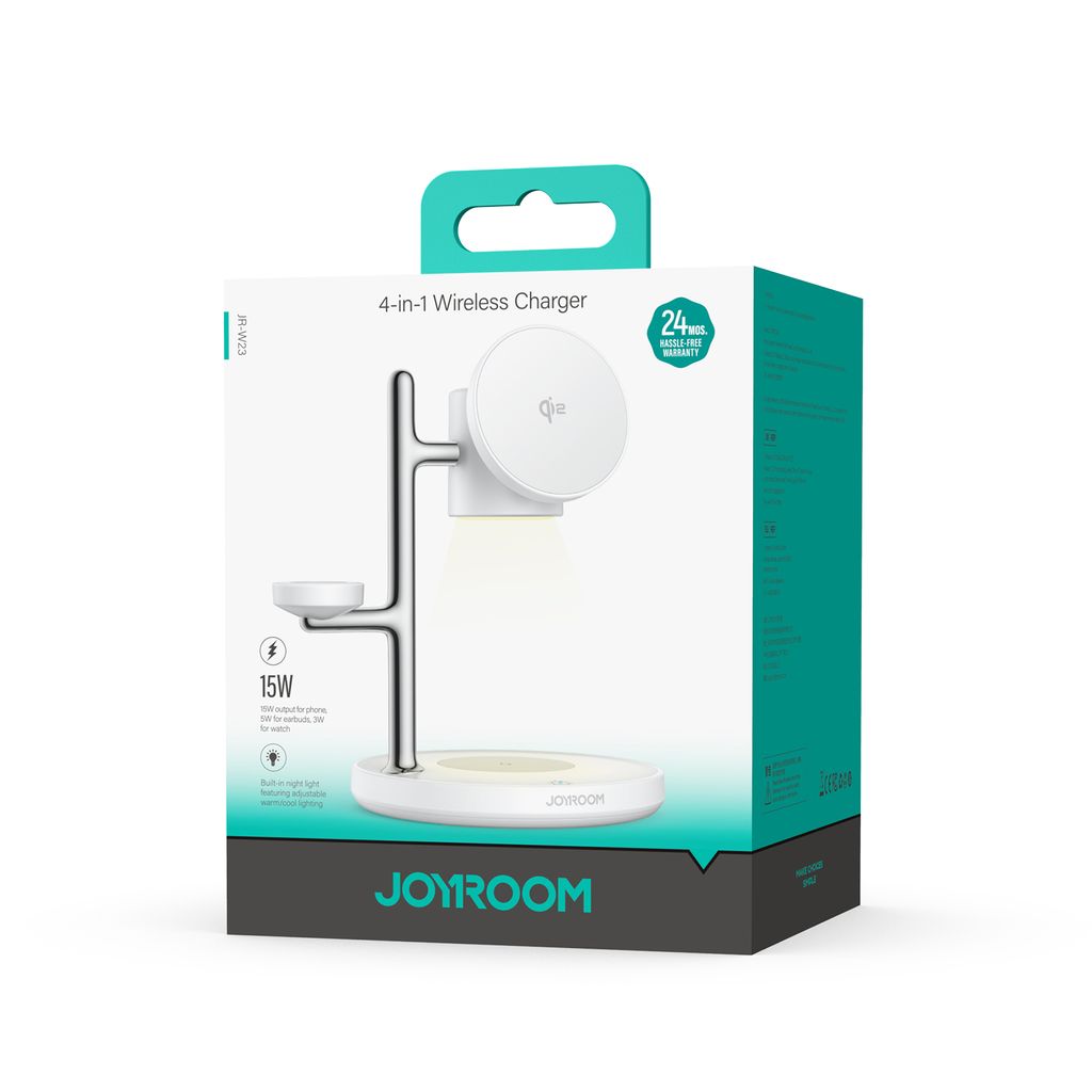 Joyroom stasjonær 4-i-1 Qi2 trådløs lader – hvit