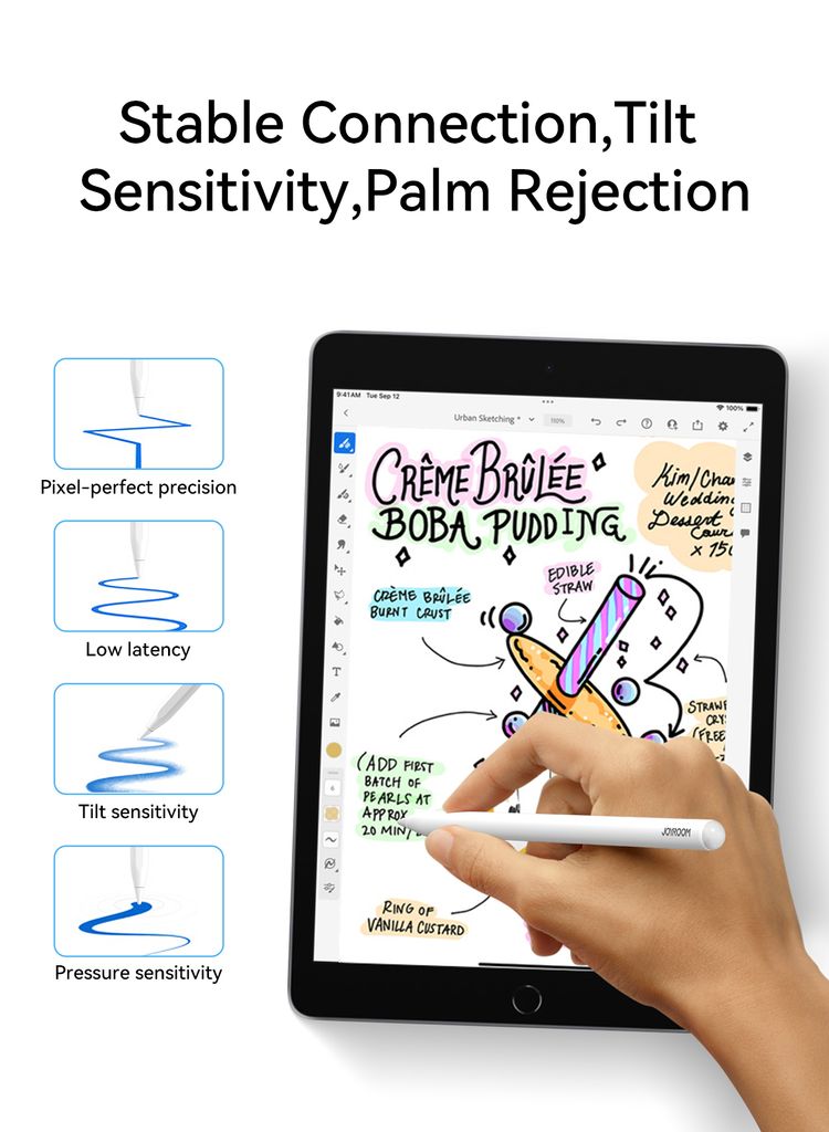 Joyroom JR-X9S Pro aktiv kapasitiv styluspenn + 2 ekstra tupper – hvit