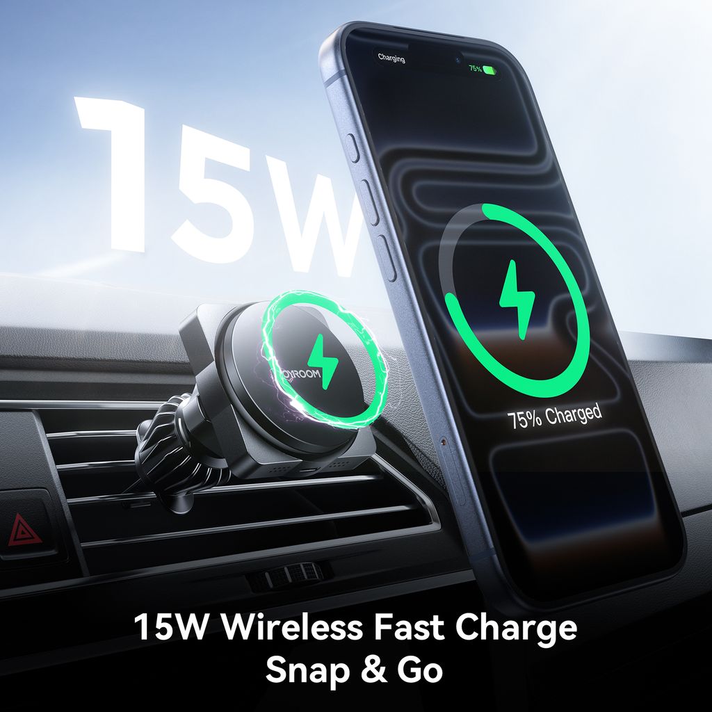 Joyroom JR-ZS506 magnetisk trådlös billaddare / telefonhållare – svart