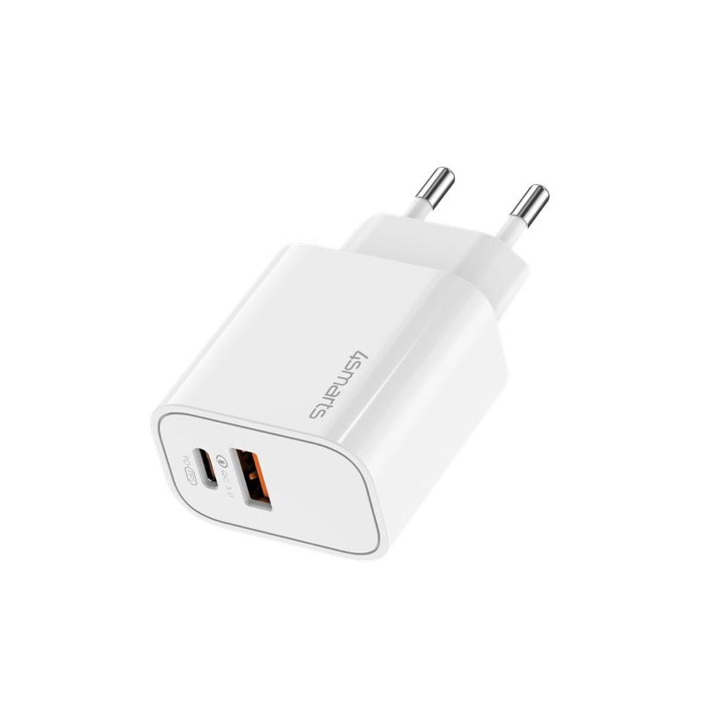 4Smarts Duos GaN Snabbladdare 30W PD USB-C/USB-A – vit