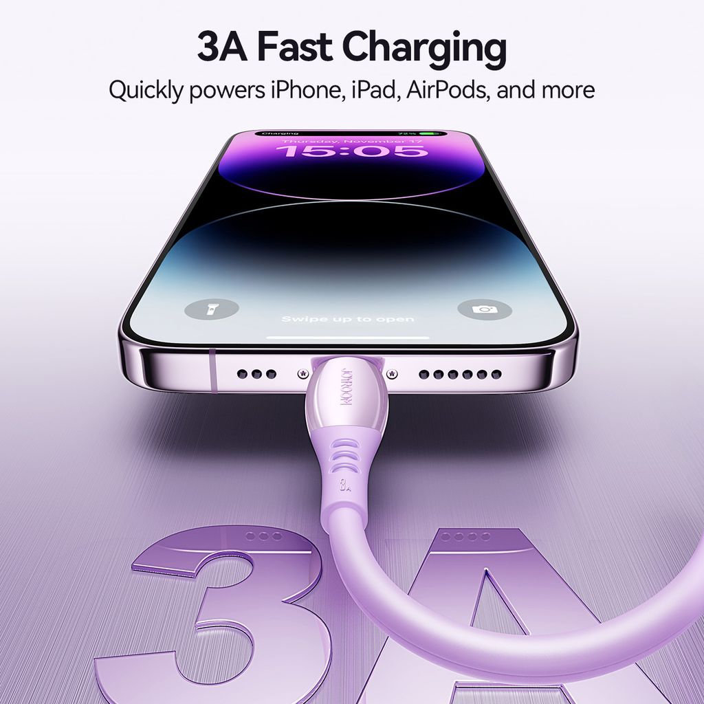 Joyroom S-A59 3A hurtigladekabel USB-A til Lightning 1,2m – Lilla