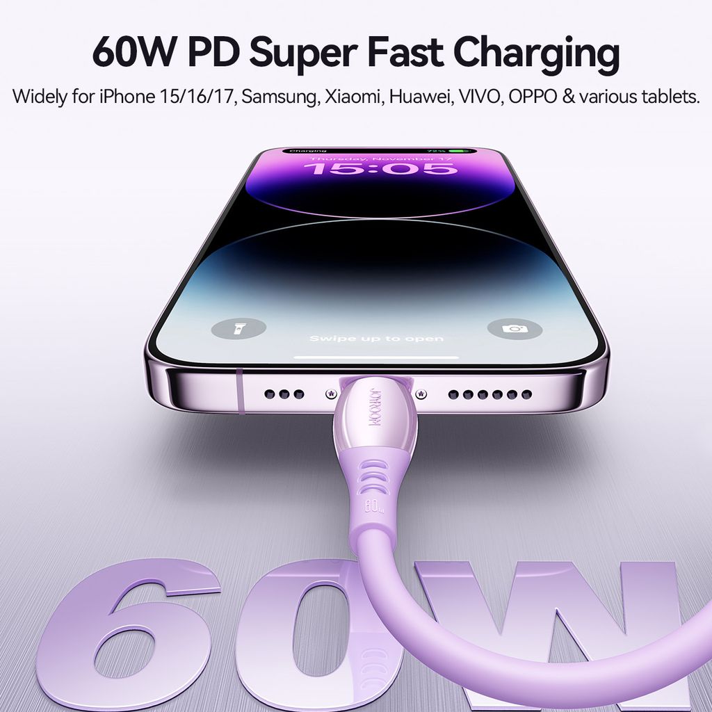 Joyroom S-A59 hurtigladekabel USB-C til USB-C 60W – lilla