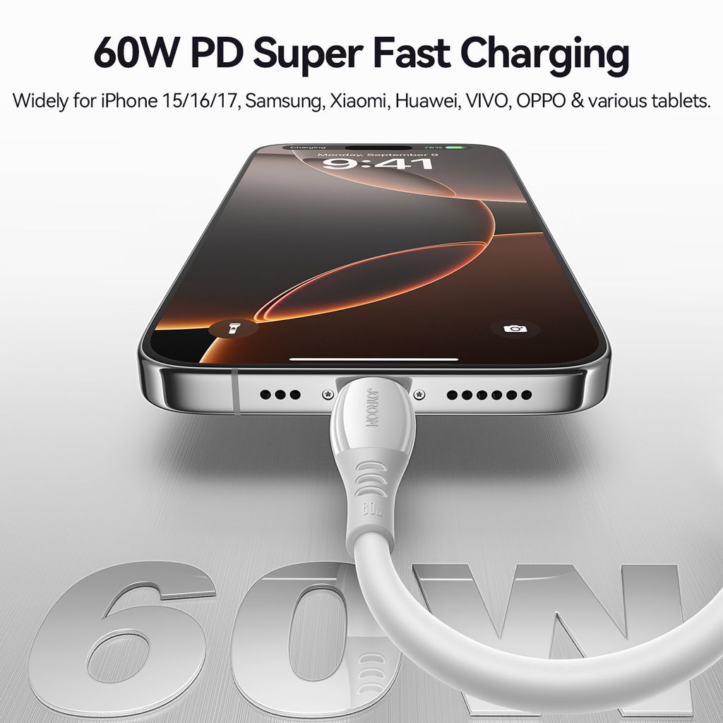 Joyroom S-A59 hurtigladekabel USB-C til USB-C 60W 1,2 m – hvit