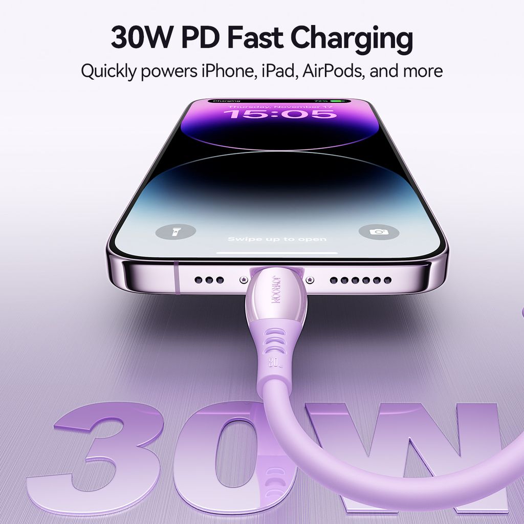 Joyroom S-A59 30W hurtigladekabel USB-C til Lightning 1,2 m – Lilla