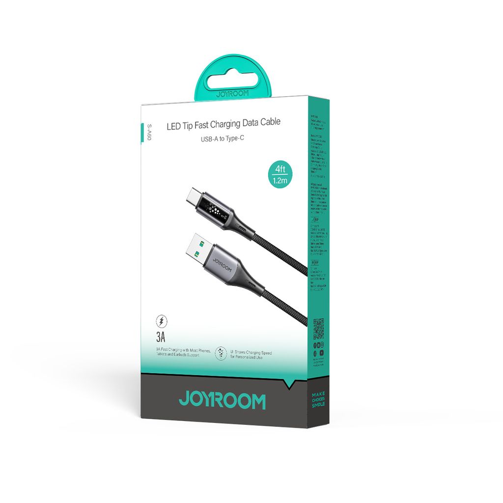 Joyroom S-A60 Hurtigopladningskabel USB-A til USB-C 3A – 1,2 m, Sort