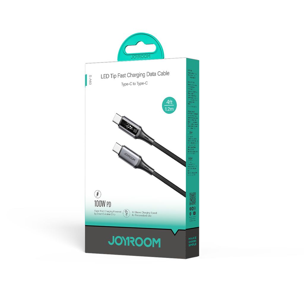 Joyroom S-A60 hurtigopladerkabel USB-C til USB-C 100W – 1,2 m, sort