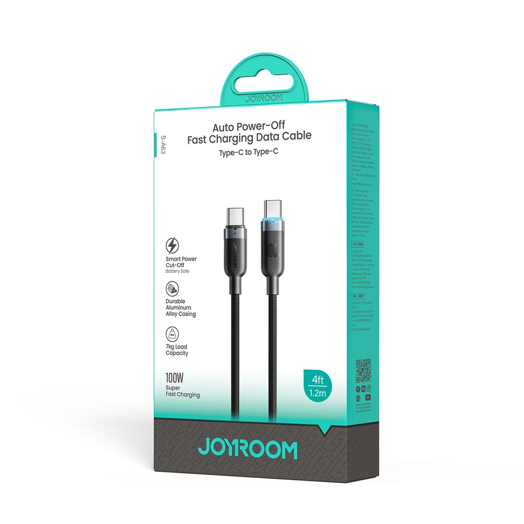 Joyroom S-A63 StarWay Series snellaadkabel USB-C naar USB-C, 1,2 m – Zwart