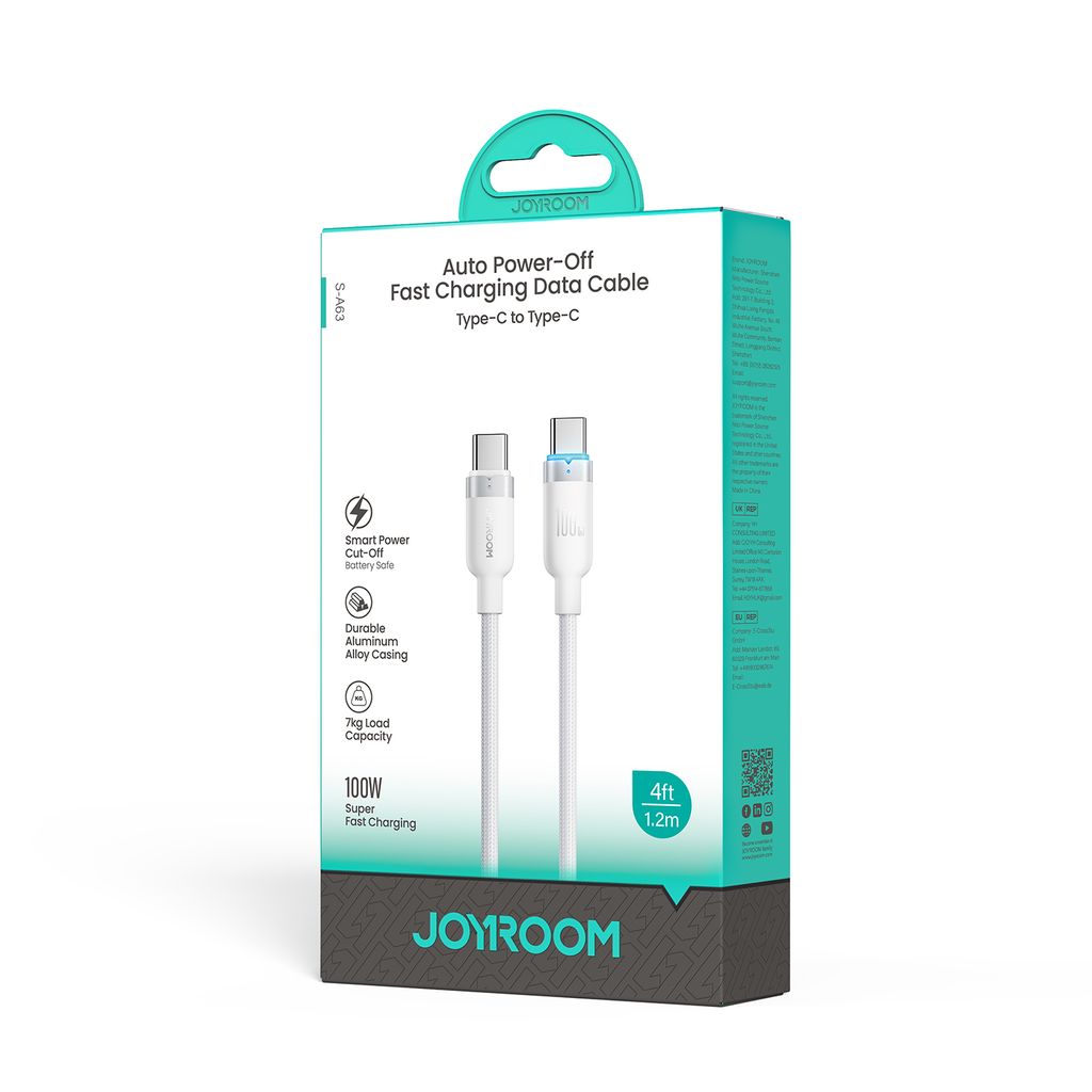 Joyroom S-A63 StarWay Series snellaadkabel USB-C naar USB-C, 1,2 m – wit
