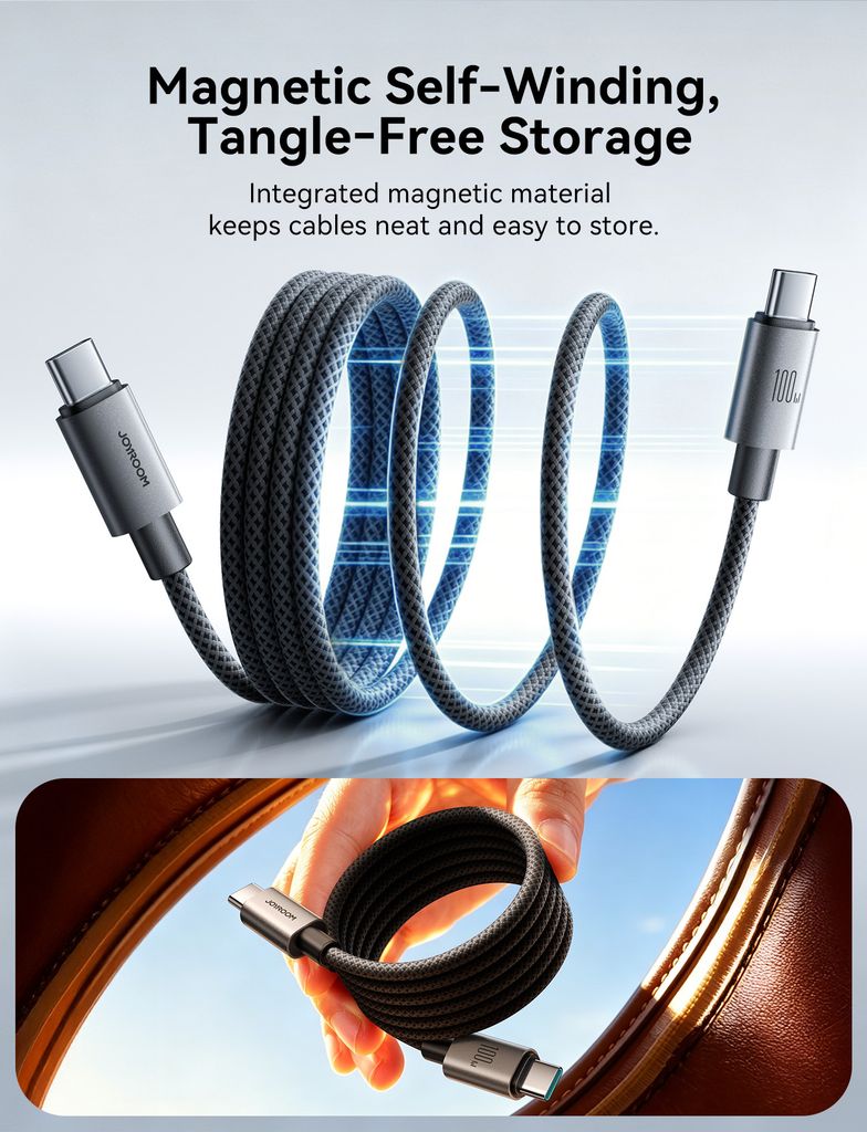 Joyroom MagEase 100W magneettinen itsekelautumiskaapeli USB-C - USB-C, 1,2 m