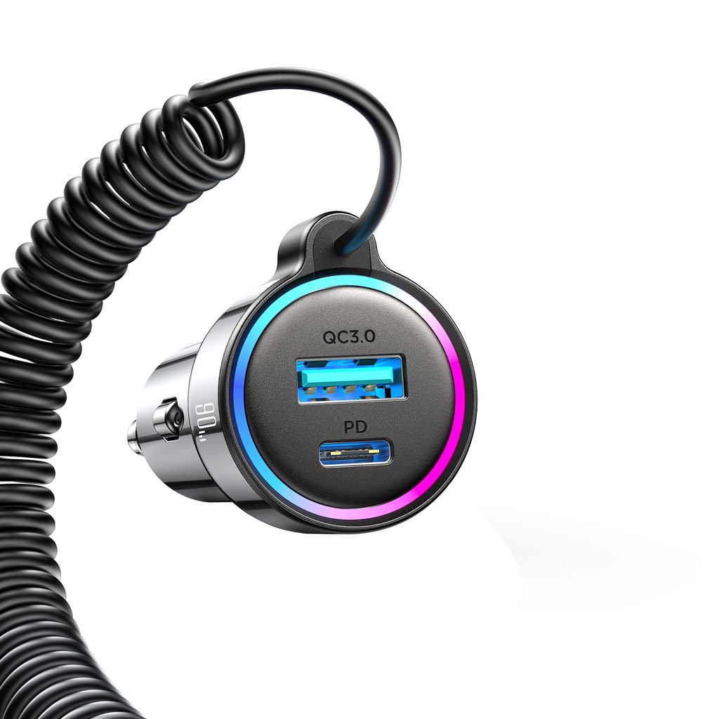 SiGN 90W 3-i-1 hurtig biloplader med USB-C-kabel