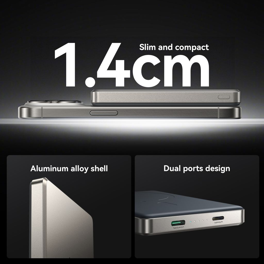 SiGN Ultratunn Magnetisk Powerbank 10000mAh, 20W - Titan