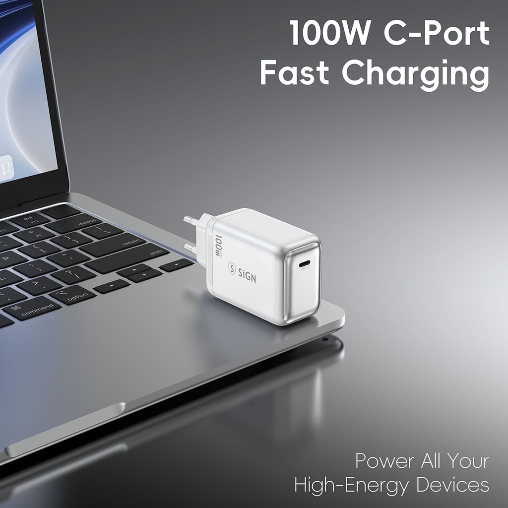 SiGN 100W Laddare, USB-C PD, Snabbladdning, MacBook Air, iPhone m.fl. - Vit