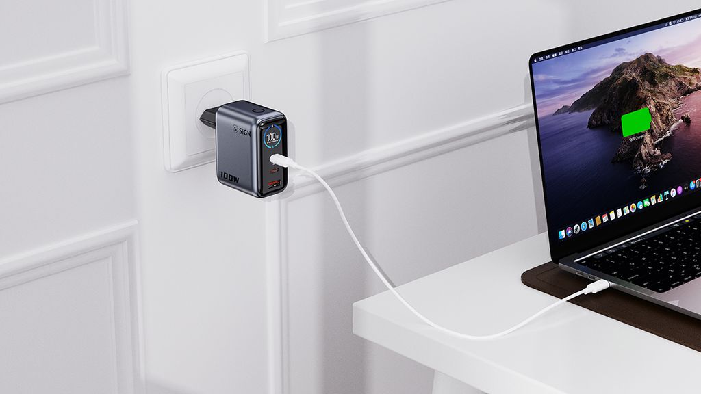 SiGN 100W Snabbladdare med Display – 2x USB-C / 1x USB-A - Grå