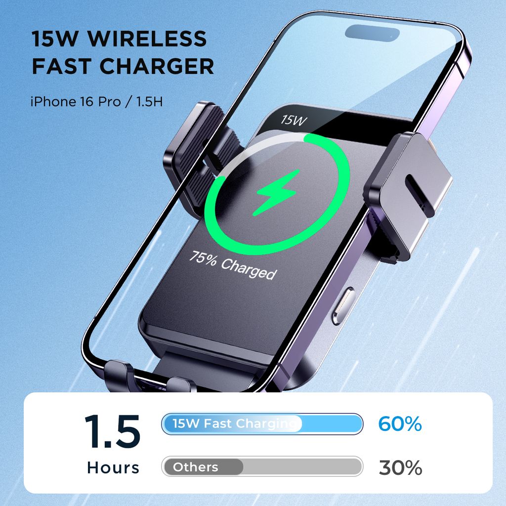 SiGN Bilholder til Smartphones med Trådløs Opladning, 4,7"-6,8" - Sort