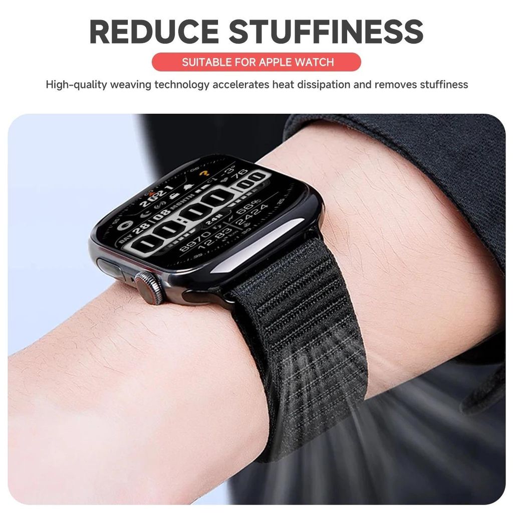 Apple Watch 49/46/45/44mm Nylon-kellonranneke laskuvarjosoljella - musta