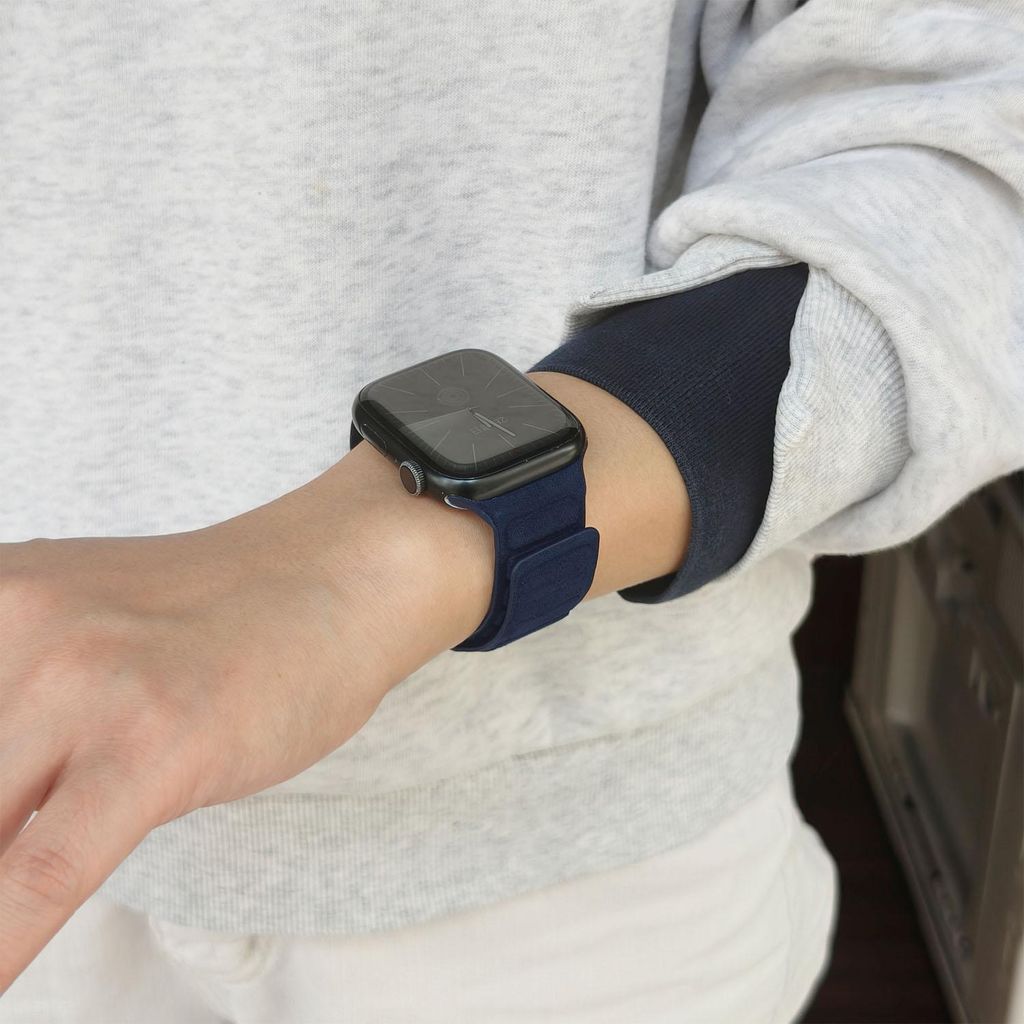 Apple Watch 49/46/45/44mm kelloranneke mokkanahka magneettinen - sininen