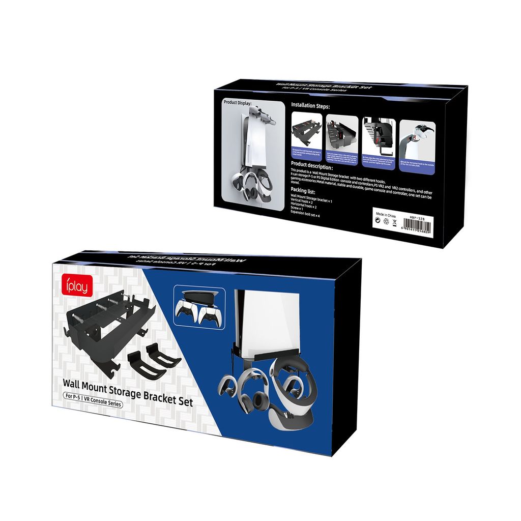 iPlay-seinäteline PlayStation 5:lle + lisävarusteille - musta