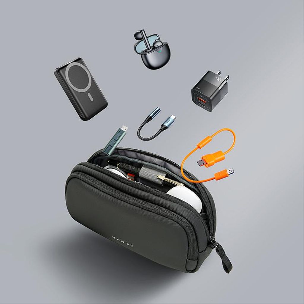 BANGE 3067 opbevaringstaske med flere rum til kabler og elektronik – Sort