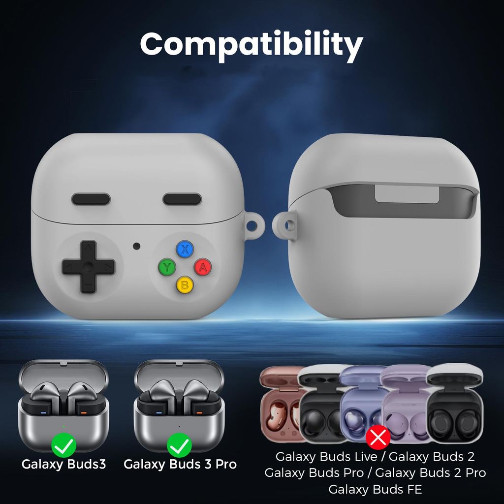 AhaStyle Fodral i silikon Spelkontroll för Samsung Galaxy Buds 3 / 3 Pro – Ljusgrå