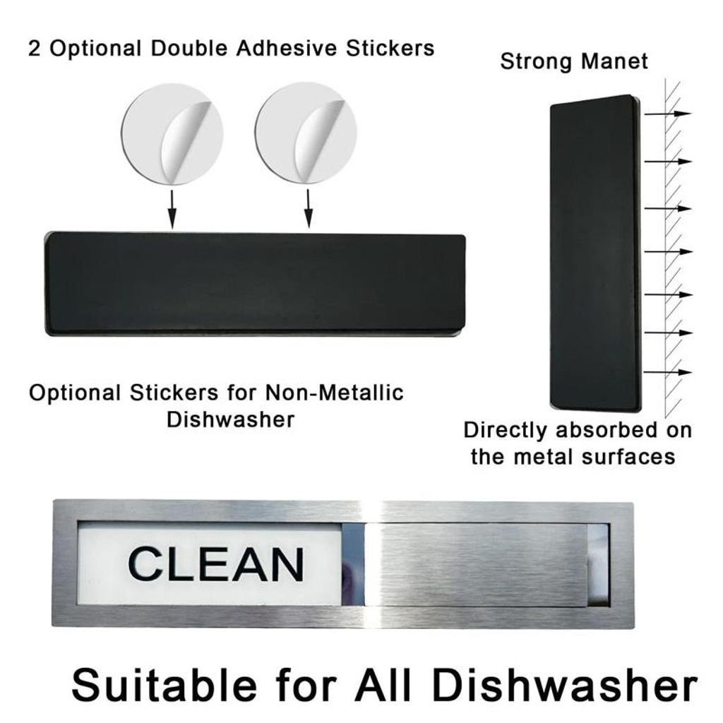 Opvaskemaskinemagnet Clean/Dirty i rustfrit stål – Sort/Hvid