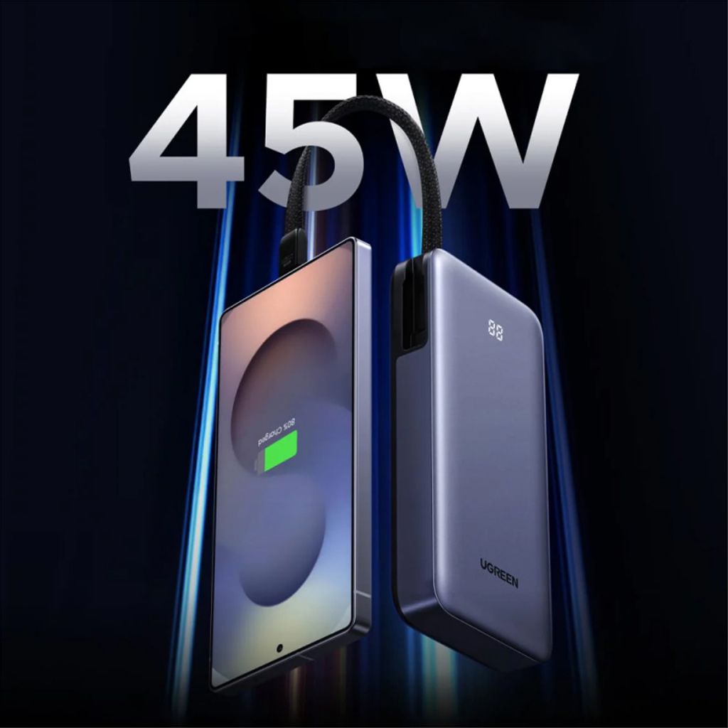 Ugreen PB536 powerbank 20000mAh 45W QC + PD med USB-C kabel – grå