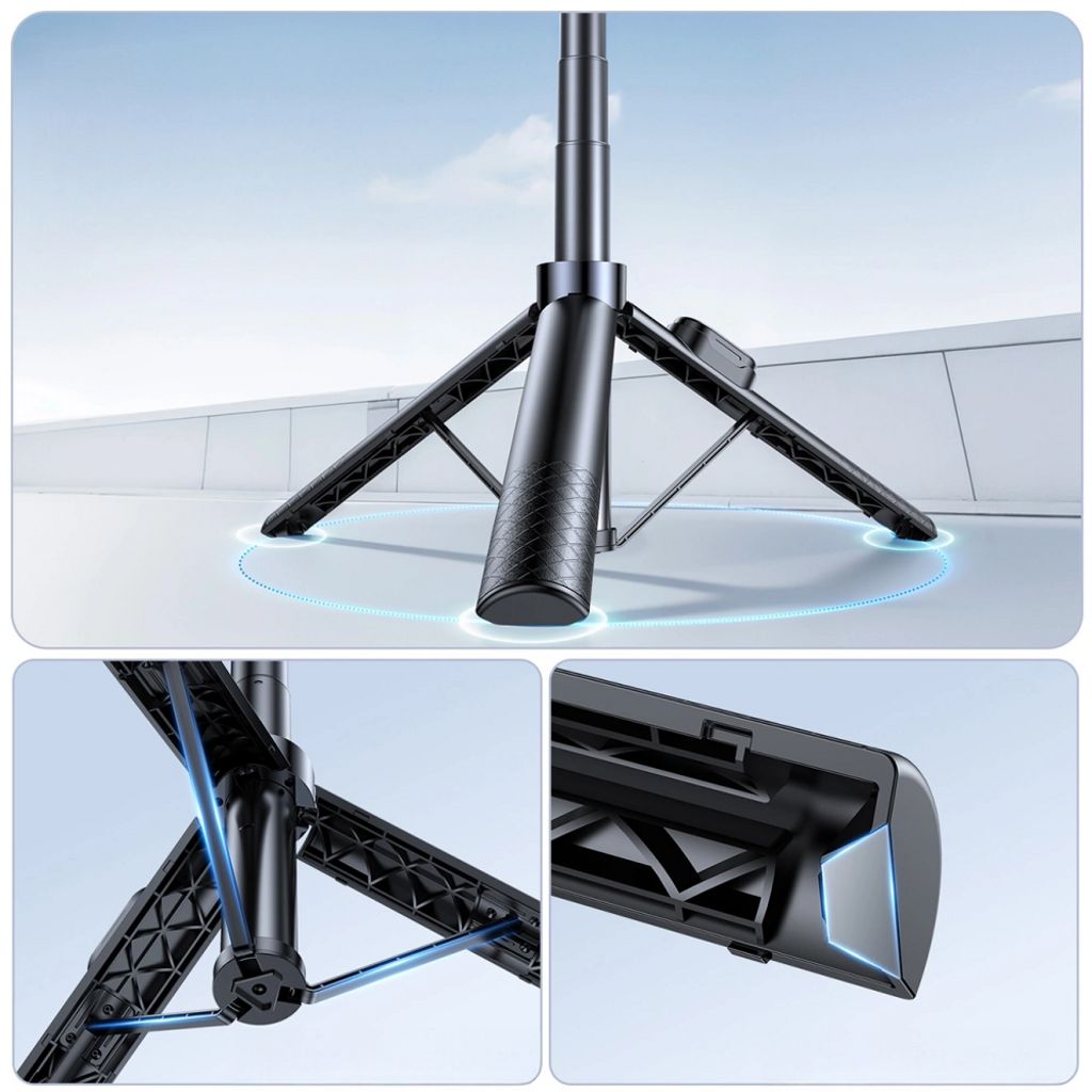 Wozinsky WC1Y30S selfiepinne med tripod och mobilhållare, 130cm – svart