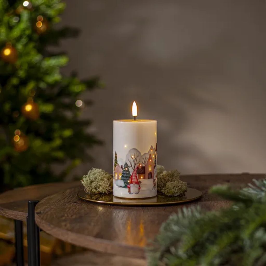Star Trading LED-blokklampe Flamme Winterland 15 cm – hvit