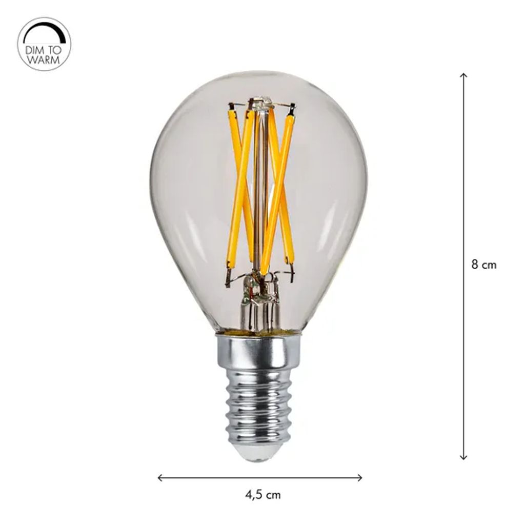 Star Trading LED-Lampe E14, Kugelform, gedimmt bis warmweiß – Klarglas