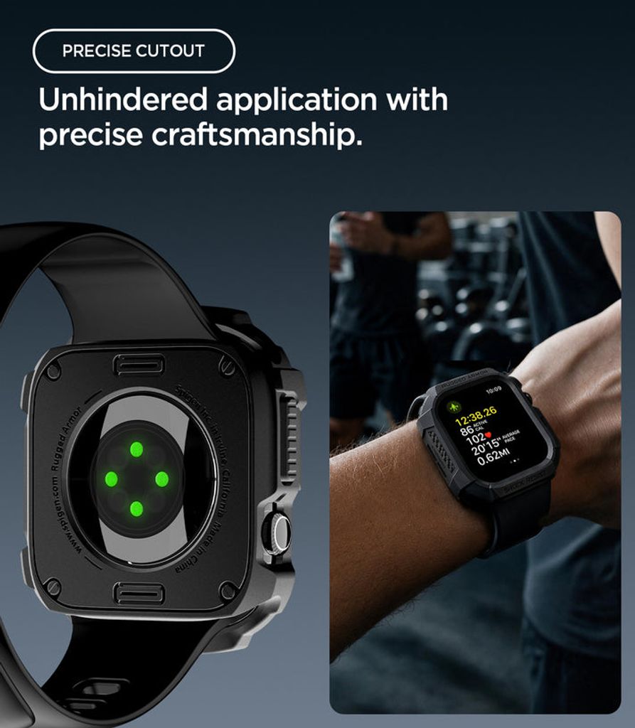 Spigen Apple Watch 12 (42mm) kuori Rugged Armor - Musta