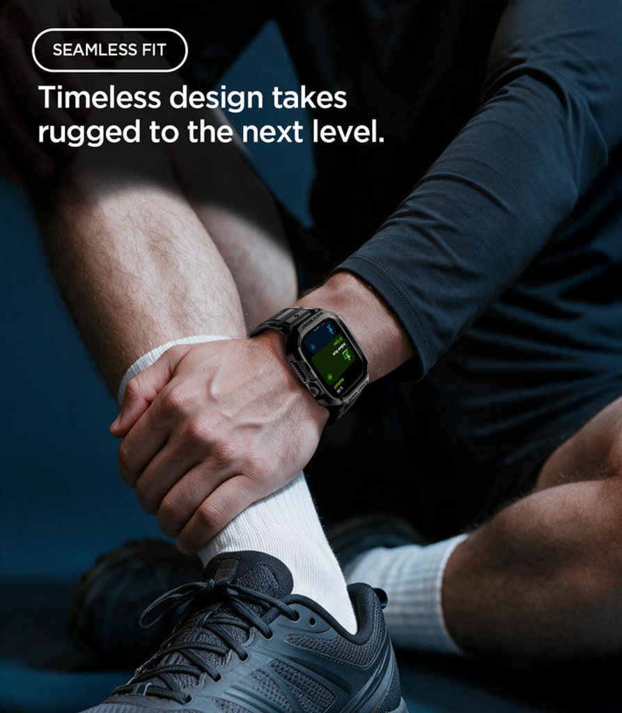 Spigen Apple Watch 12 (46mm) Kellonranneke & Kuori Rugged Armor Pro - Musta
