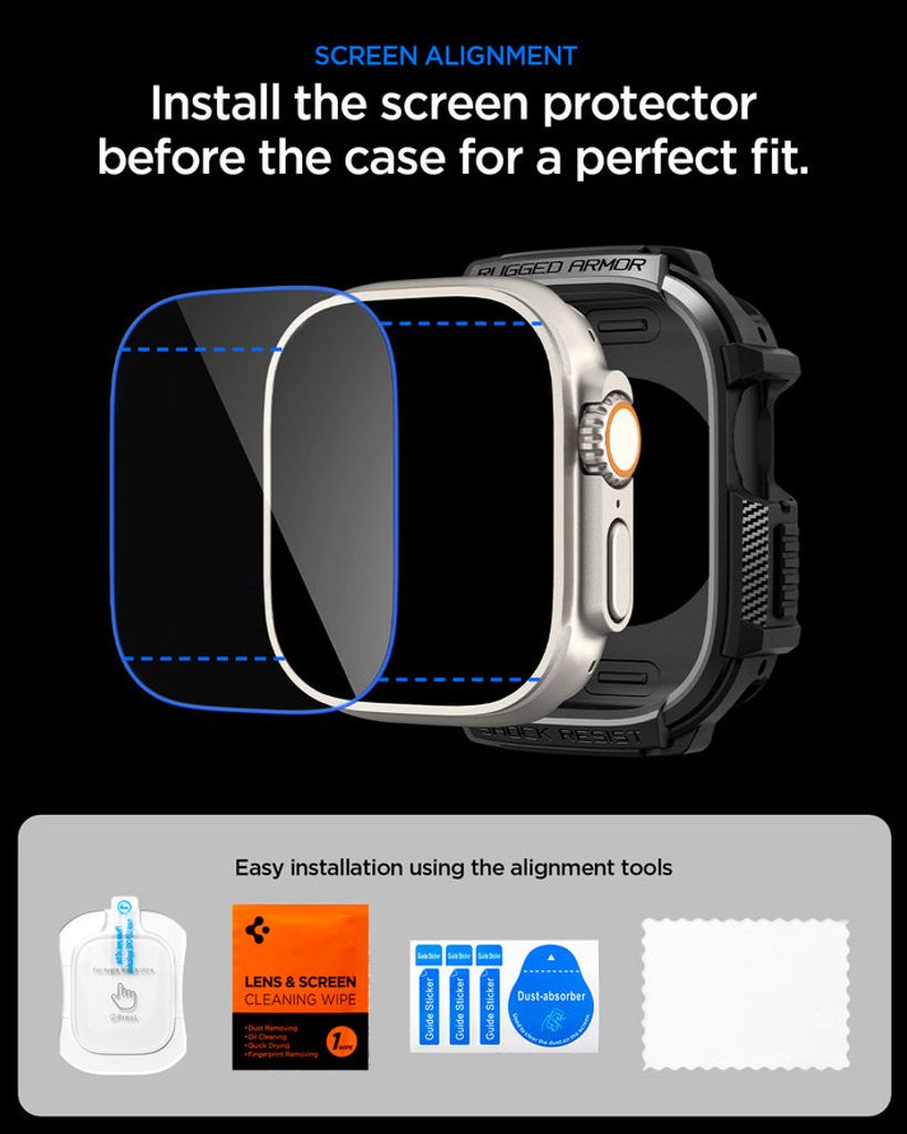Spigen Apple Watch Ultra 4/3/2/1 49mm kuori Rugged Armor näytönsuojalla  - Musta