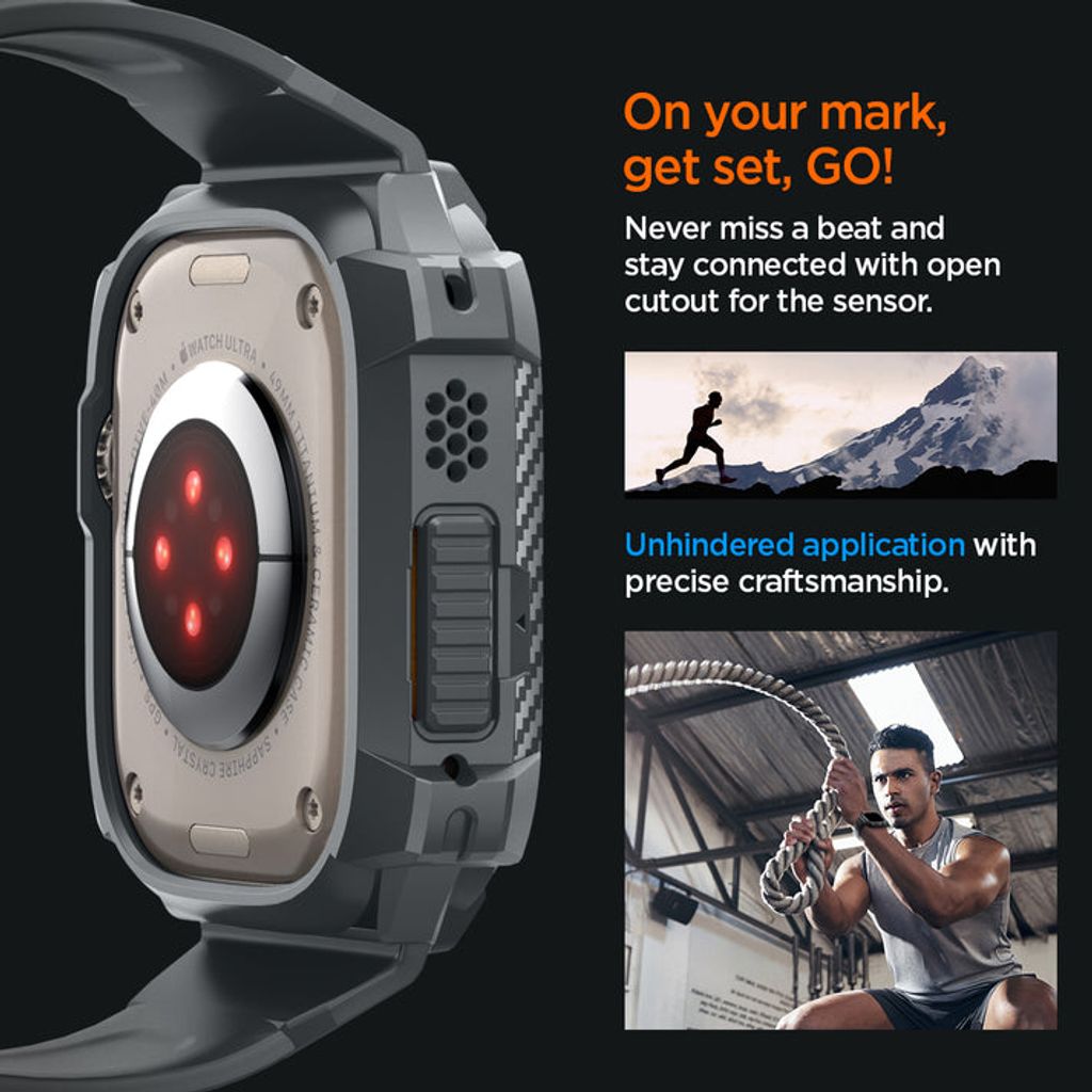Spigen Apple Watch Ultra 4/3/2/1 49mm Kellonranneke & Kuori Rugged Armor Pro - Harmaa