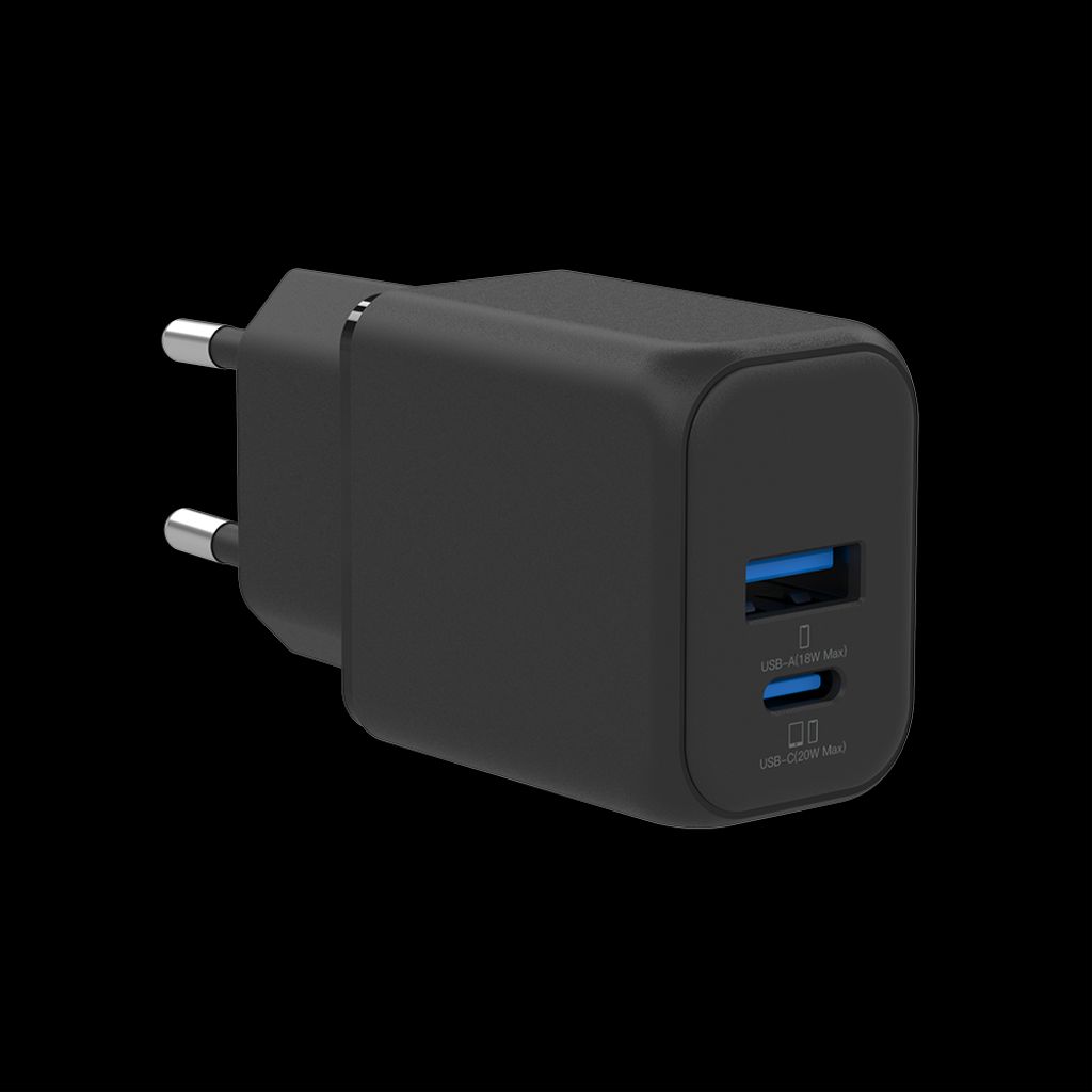 SiGN Hurtigoplader USB-C/USB-A QC 3.0, 20W, 3A - Sort